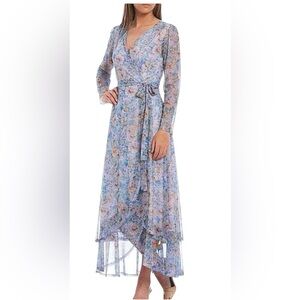 Laundry by Shelli Segal Long Sleeve Floral Mesh Wrap Dress Size 4. D20